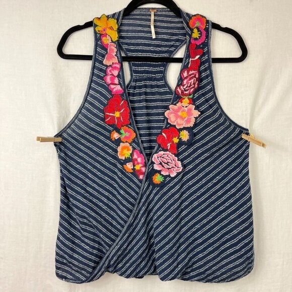 Free People Frida Wrap Tank Embroidered Floral Womens S Boho Festival Gypsy - Picture 1 of 14